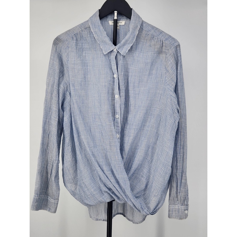 Beachlunchlounge Blue White Striped Twist Front Button Down Shirt XL